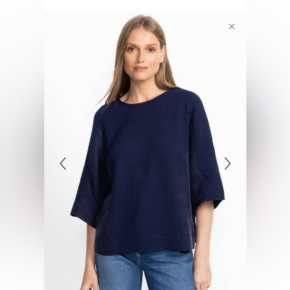 Johnny Was Calme MIXED MEDIA DROP SHOULDER TOP Blue Texture Large Organic Cotton